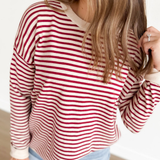 Burgundy Striped Relaxed Long Sleeve Top