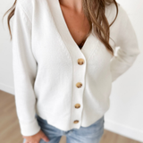 Ivory Knit V-Neck Button Cardigan