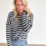 Charcoal & Grey Striped Button Cardigan