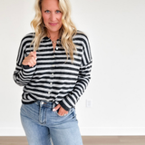 Charcoal & Grey Striped Button Cardigan