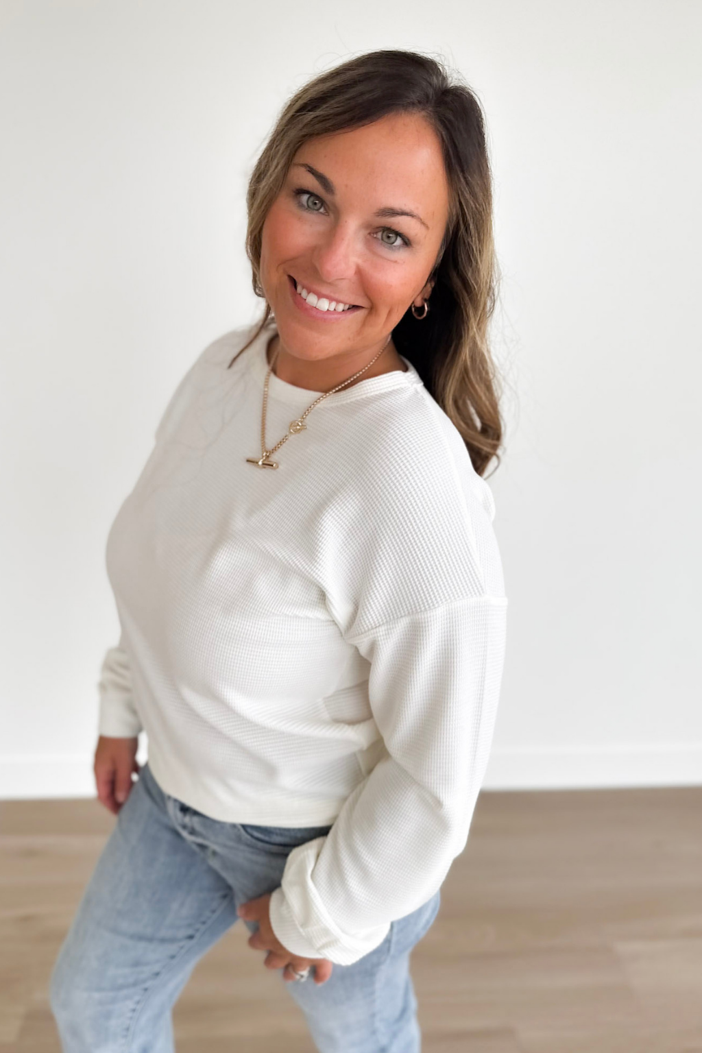 Ivory Mini Waffle Knit Top
