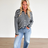 Charcoal & Grey Striped Button Cardigan