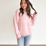 Pink Ivory Square Pattern Knit Sweater