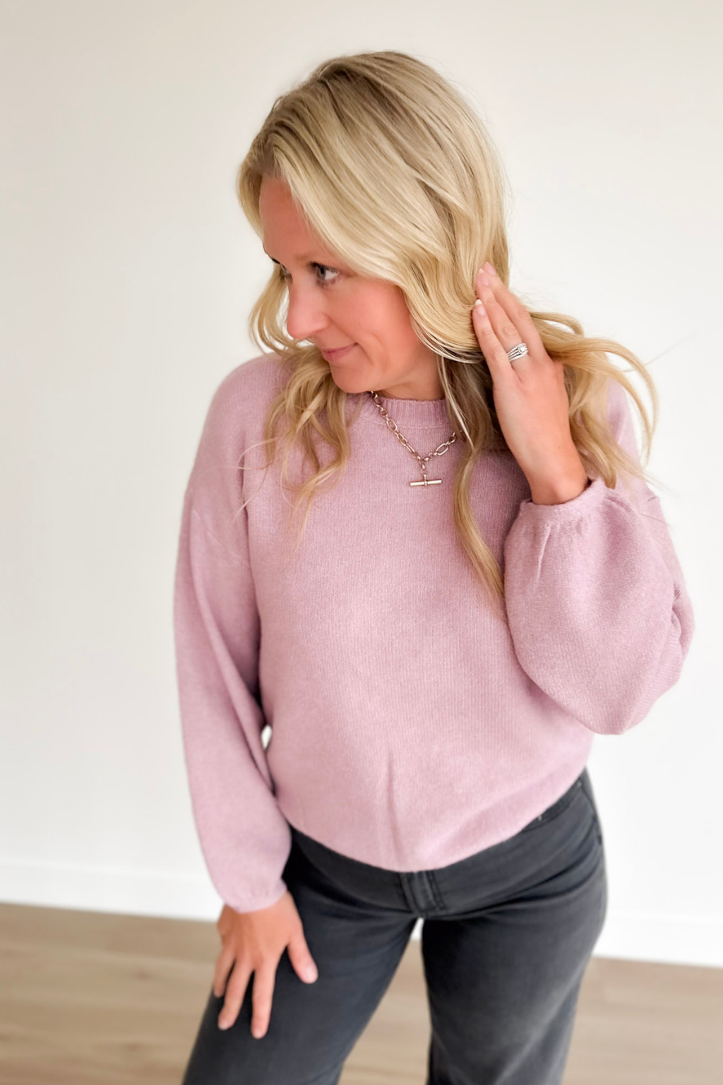 Mauve Soft Knit Elastic Waist Sweater