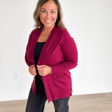 Wine Classic Open Front Cardigan