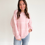 Pink Ivory Square Pattern Knit Sweater