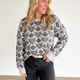 Two Tone Grey Pattern Knit Sweater