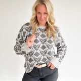 Two Tone Grey Pattern Knit Sweater