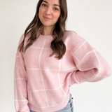 Pink Ivory Square Pattern Knit Sweater