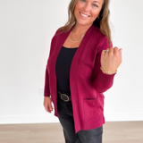 Wine Classic Open Front Cardigan