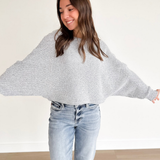 Grey Bat Sleeve Crop Sweater