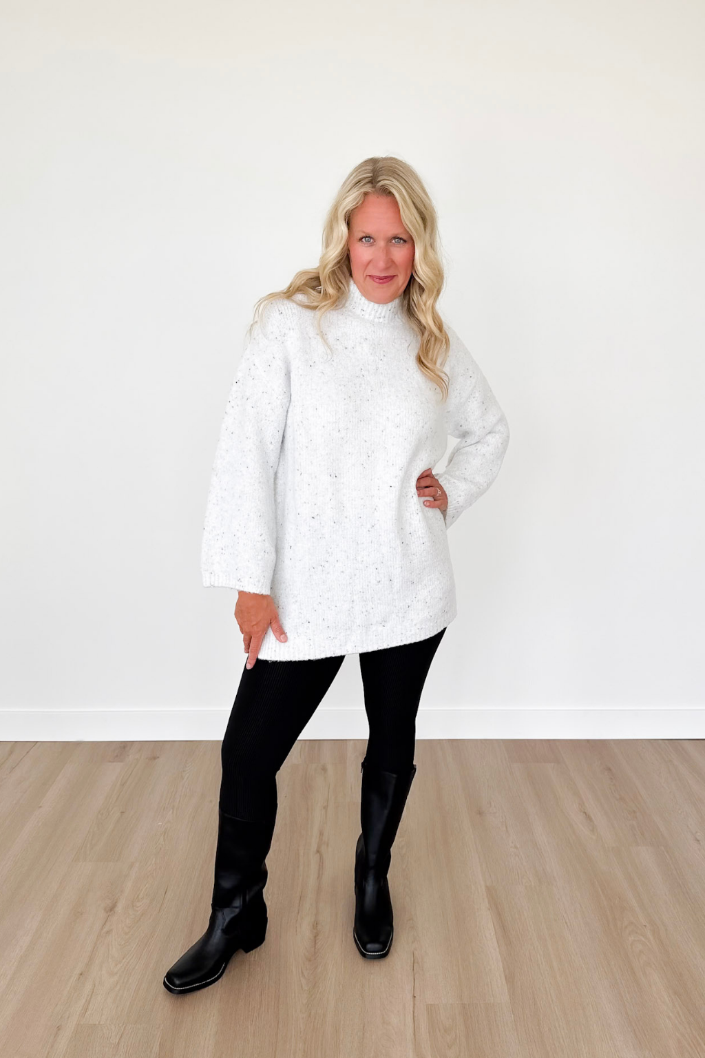 White Ultra Soft Speckled Knit Tunic Top