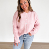 Pink Knit Button Front Cardigan Sweater