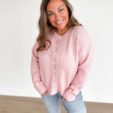 Pink Knit Button Front Cardigan Sweater