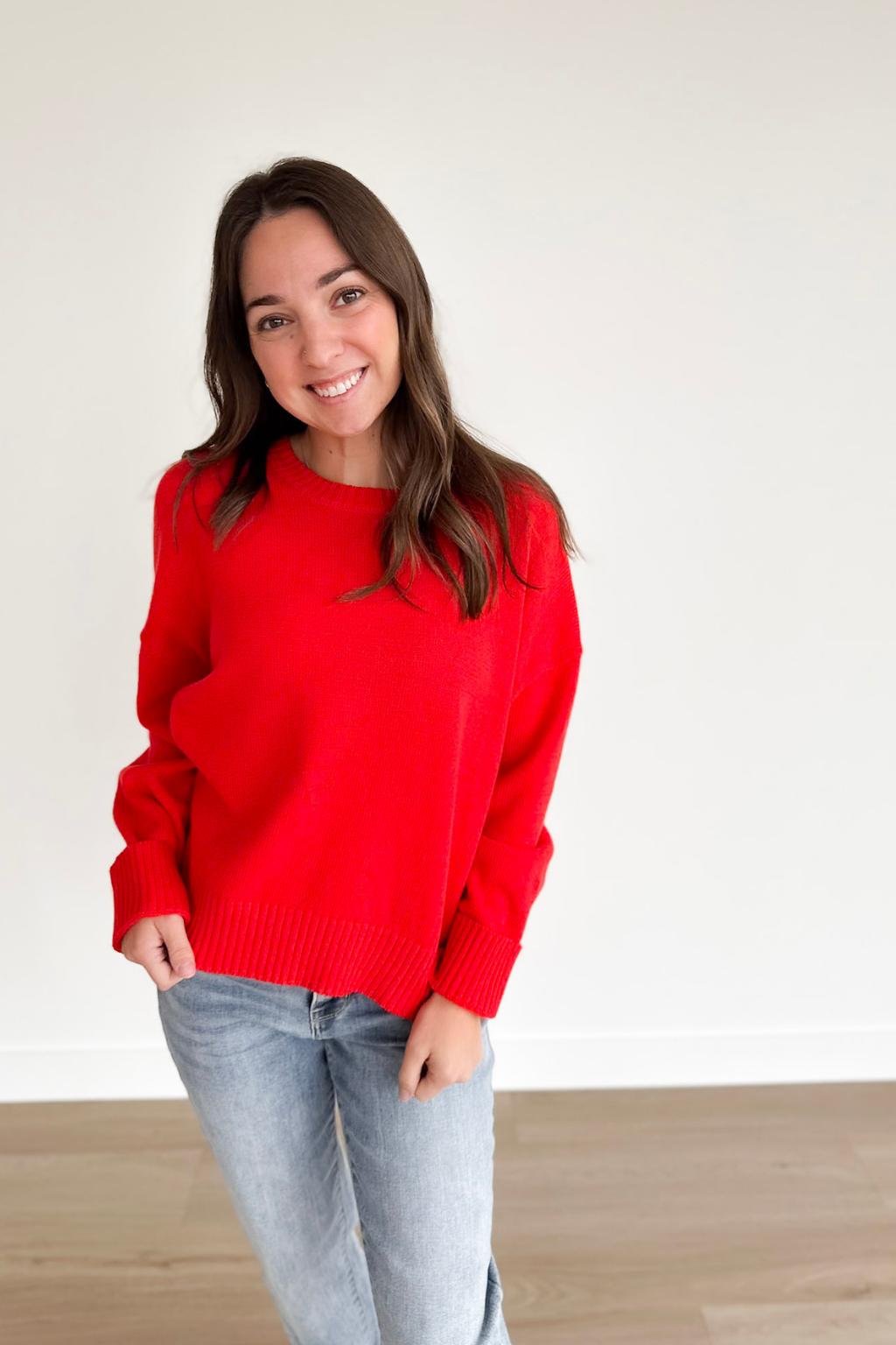 Classic Red Relaxed Knit Sweater