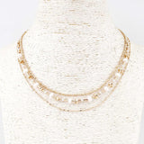 Three-Layer Gold Metal and Beaded Necklace