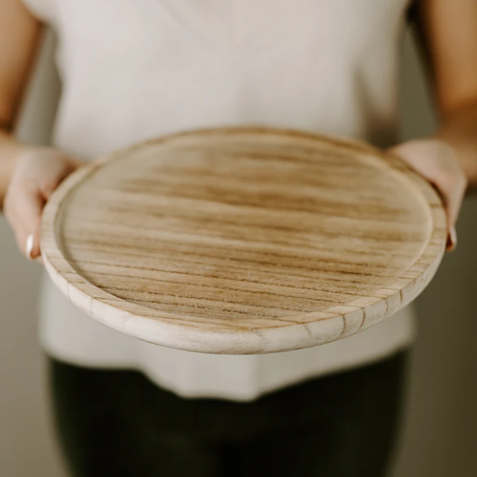 Large Round Rustic Wood Tray