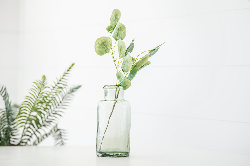 Clear Green Glass Vase-Tall